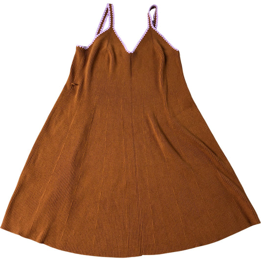 Boden Sleeveless Dress Women's Ribbed Cotton Orange with Pink Trim Size 14