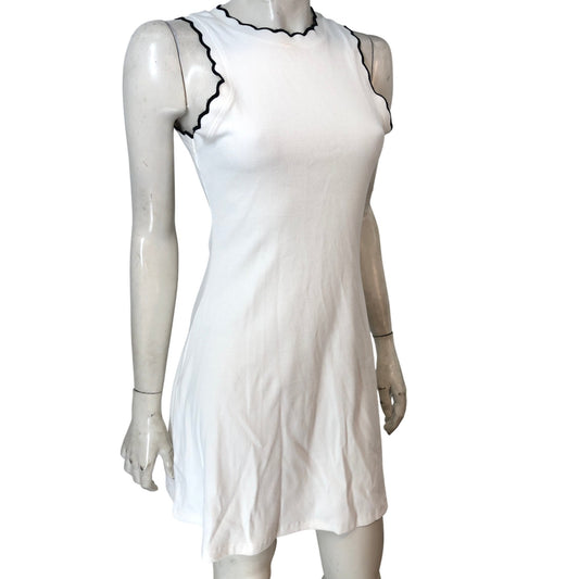 River Island Women's White Dress UK8 Scalloped Edges Sleeveless Ribbed