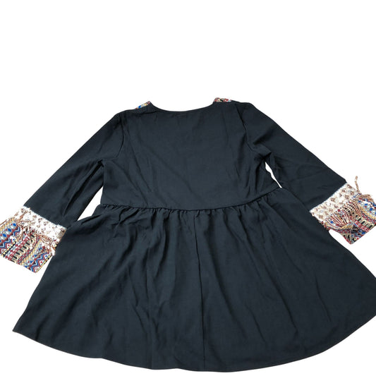 Girl's Tunic Top Black Colourful Embroidered Long Sleeve 12 Years