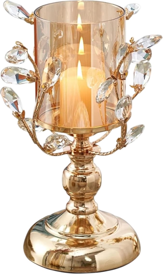 Crystal Candle Holder Wishing Candle Gold Decorative Set of Two
