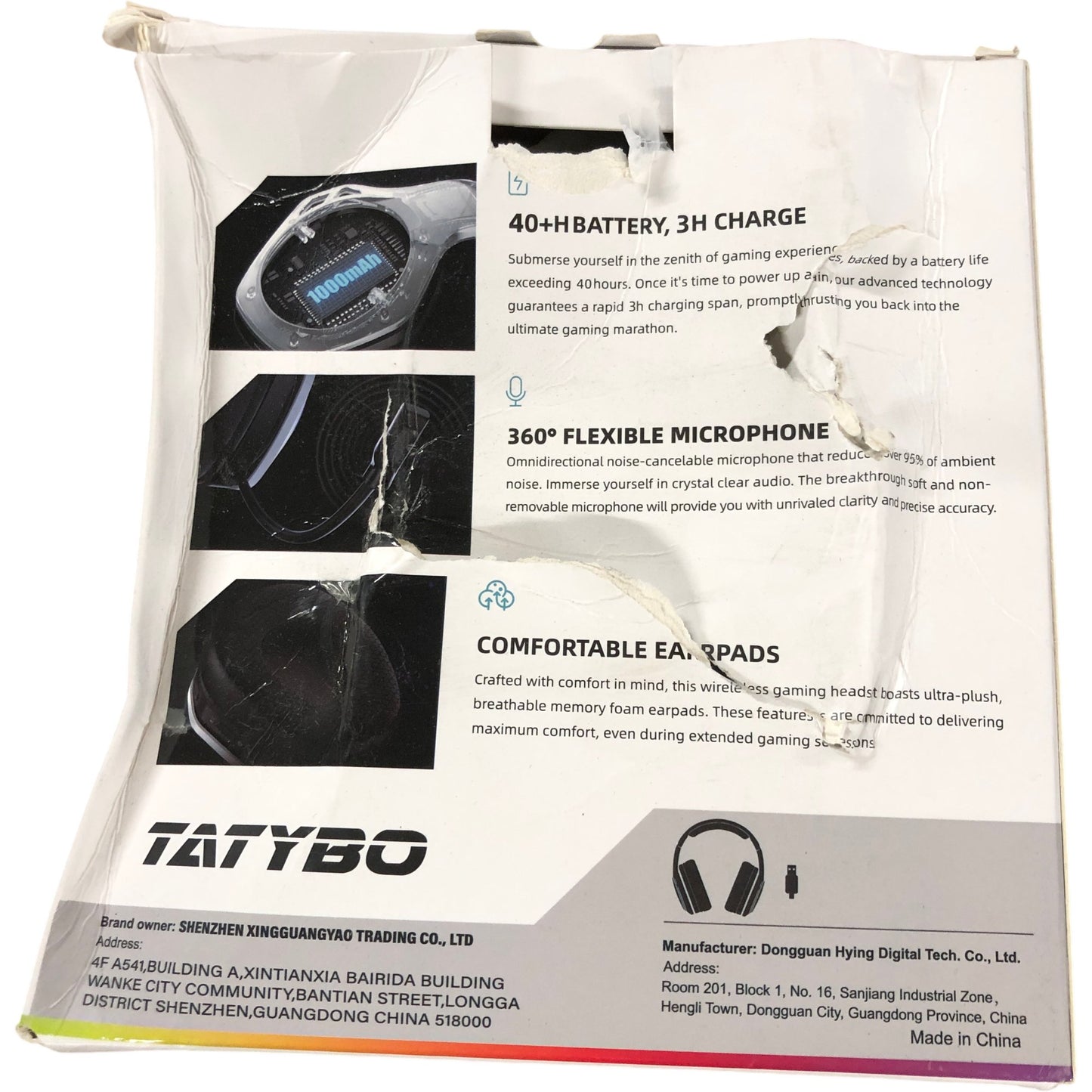 TATYBO WT01 Wireless Gaming Headset 40H Battery Flexible Microphone RGB White