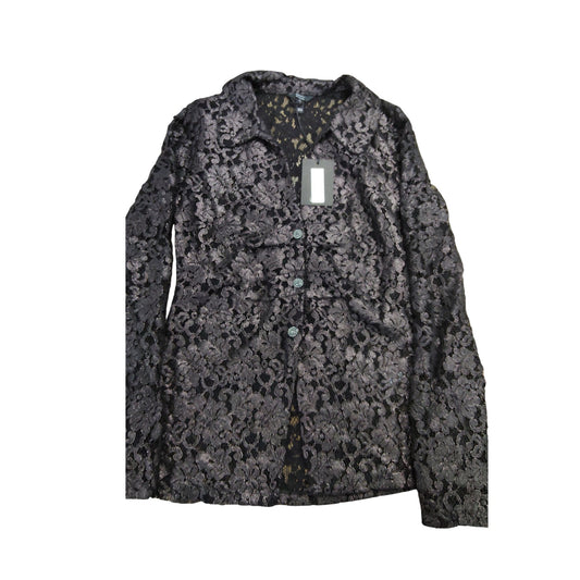 River Island Lace Shirt UK8 Women's Black Floral Pattern Long Sleeve