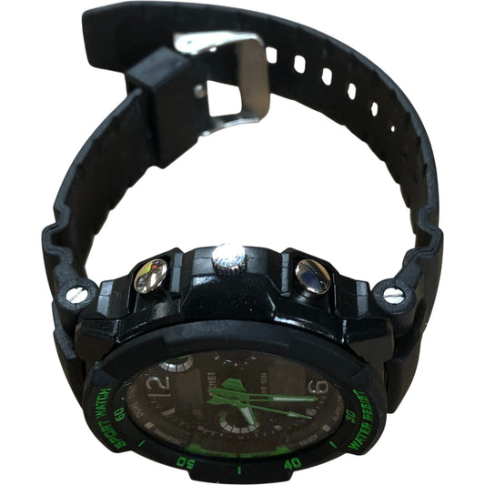 Sport Watch Dual Time WR 50M Water Resistant Features Green Black