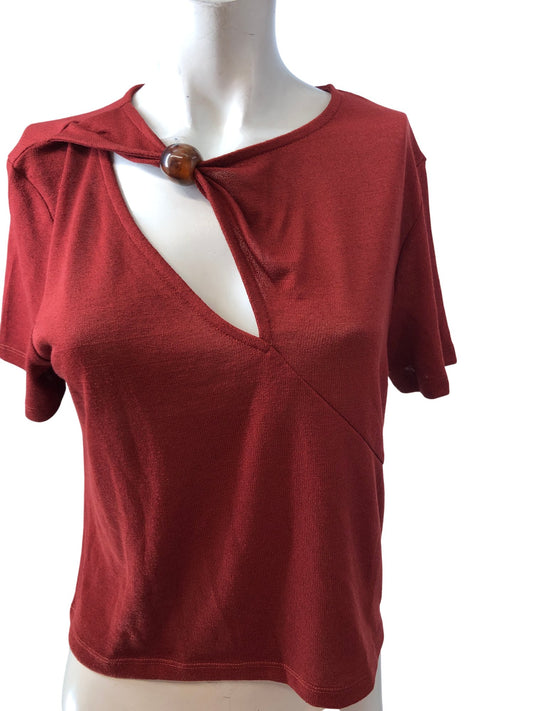 River Island Studios Women's Rust Knitted Top Size S Short Sleeve Stylish