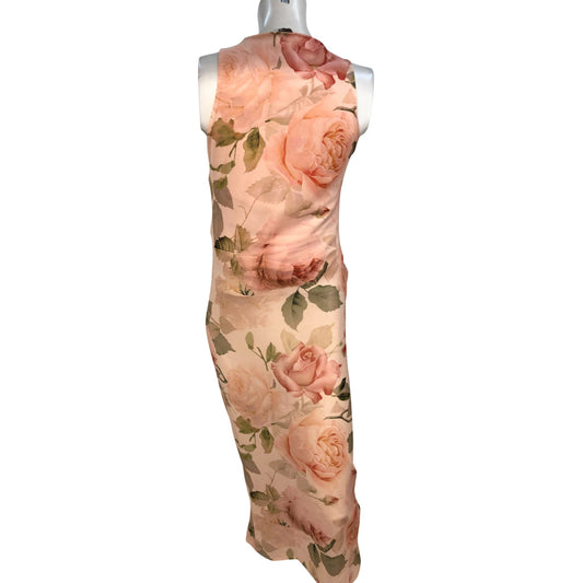 Floral Print Bodycon Dress UK Size 10 Women's Sleeveless Stretch Ruched Design