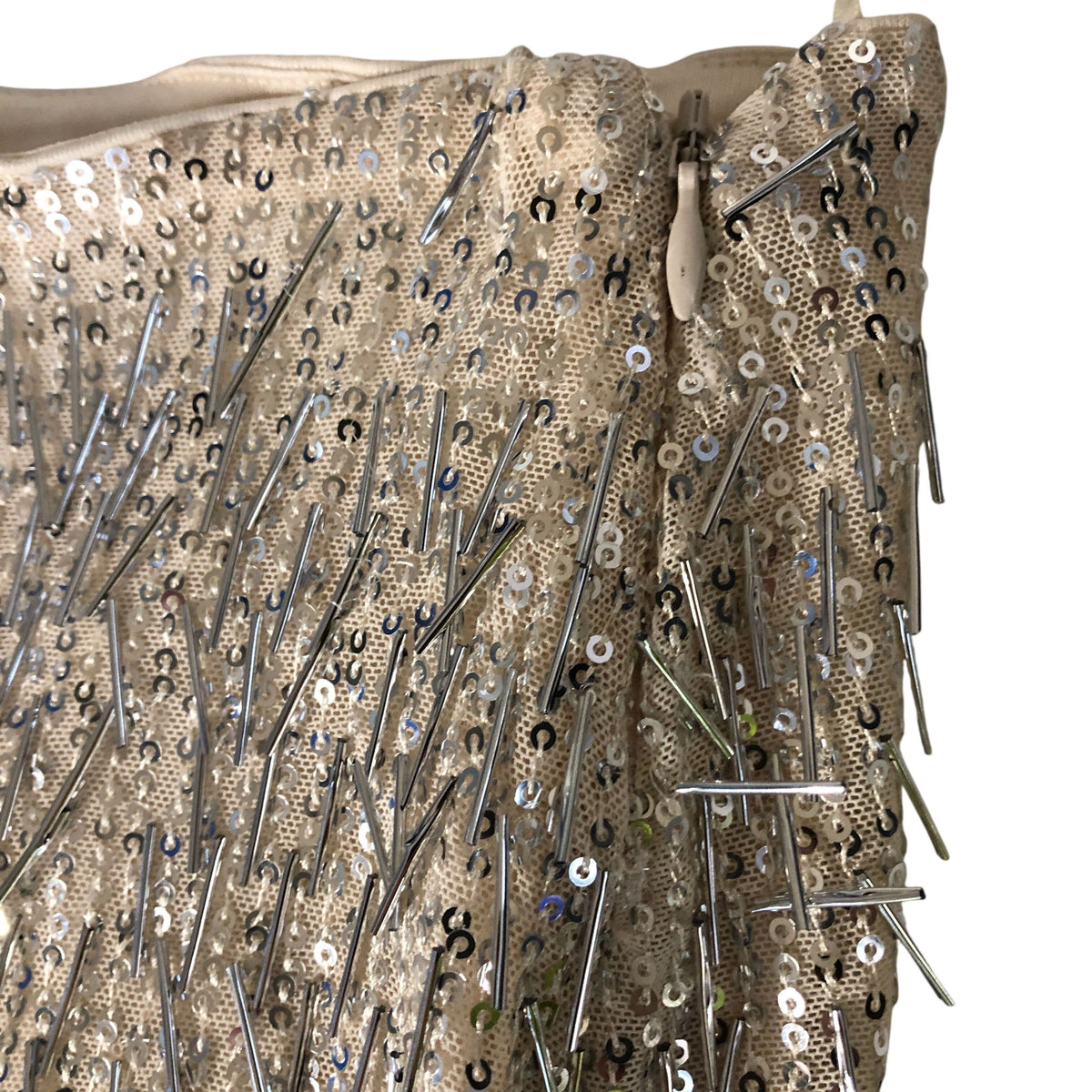 Sequin Embellished Skirt Size 16 Women's Party Midi Length Dress Beige