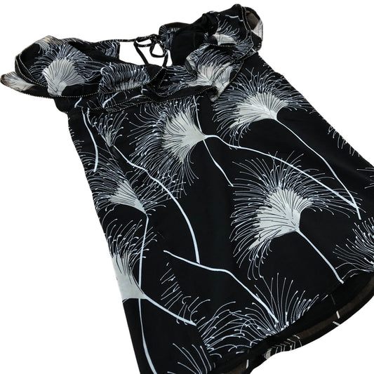 Branded Floral Print Blouse Women's Ruffled Sleeve Black White UK Size 8