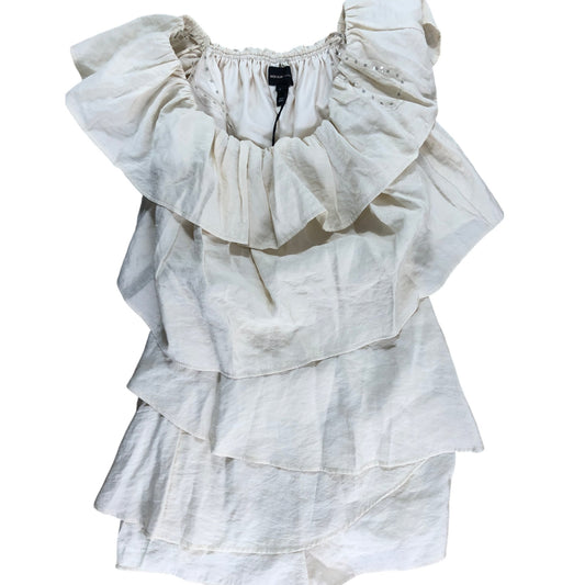 River Island Ruffled Bodysuit UK8 Women's Beige Light Off Shoulder Style