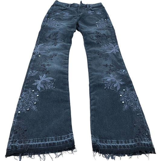 We The Free Jeans Women's Wide Leg Floral Design Black