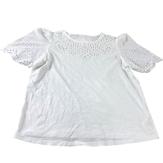 Boden White Short Sleeve Broderie Top - Size 10