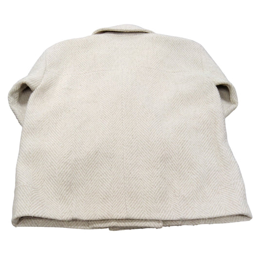 Women's Herringbone Coat Beigey White Single Breasted Size M