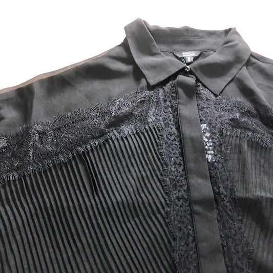 River Island UK16 Women's Black Lace Sheer Pleated Detail Blouse Long Sleeve