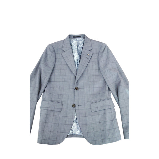 River Island Suit Jacket UK36 R Men's Grey Check Formal Blazer with Floral Liner