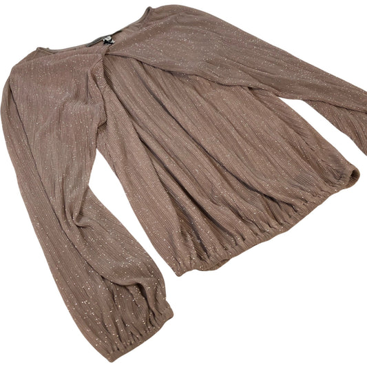 Branded UK6 Women's Blouse Long Sleeve Shiny Chiffon Top Light Brown