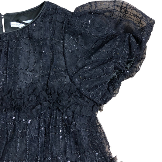 Angel & Rocket Black Sequin Dress Size 6Y Puff Sleeve Formal Occasion Party Wear