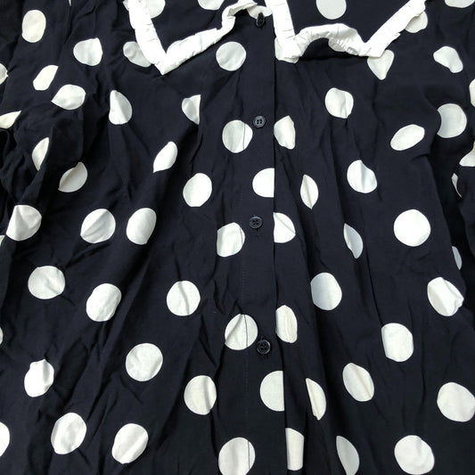 Baukjen Black Polka Dot Blouse Size UK16 Women's Ruffled Collar Eco Viscose