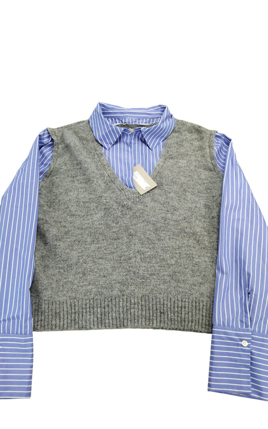 River Island Grey V Neck Cropped Vest Top Size 4 Womens Layered Look