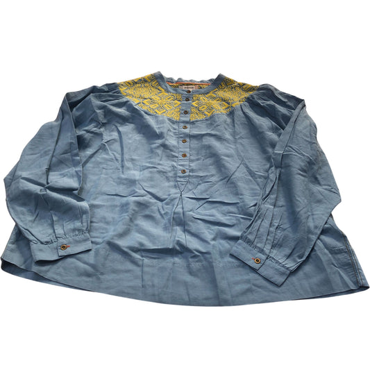 Blue Button Up Women's Blouse Size UK20 Embroidered Cotton Viscose