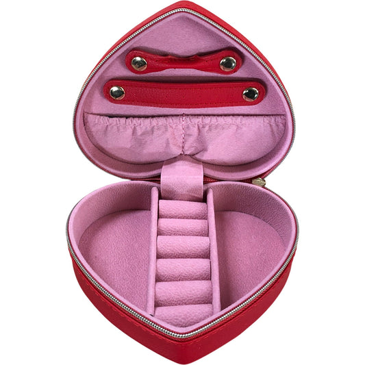 Heart Shaped Red Travel Jewellery Box With Letter K Design Velvet Lined