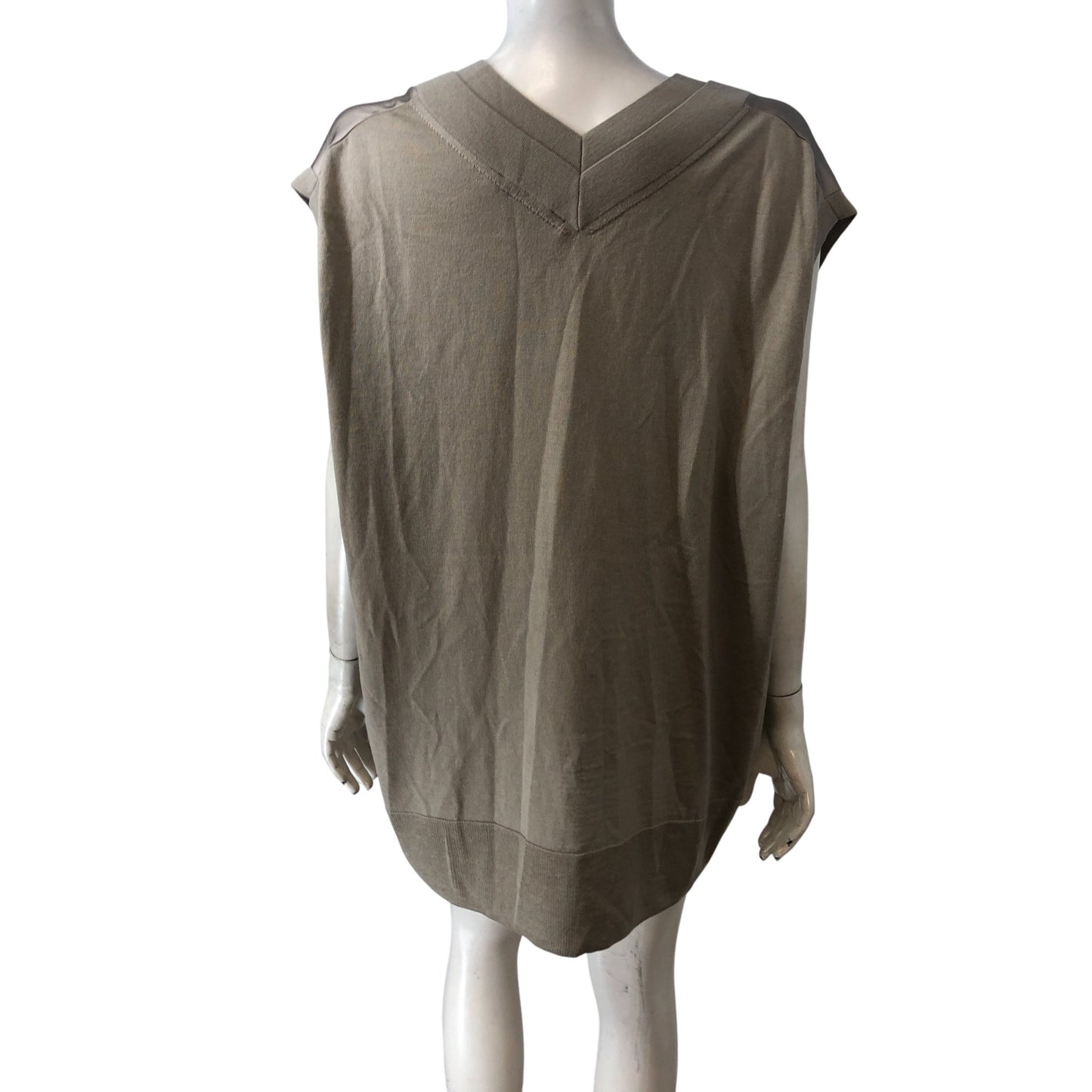 All Saints Women's Large Beige V Neck Button Detail Top Casual Loose Fit
