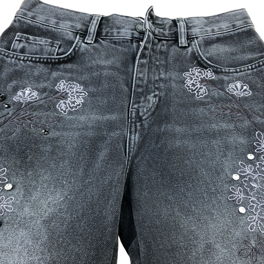 We The Free Jeans Women's Wide Leg Floral Design Black