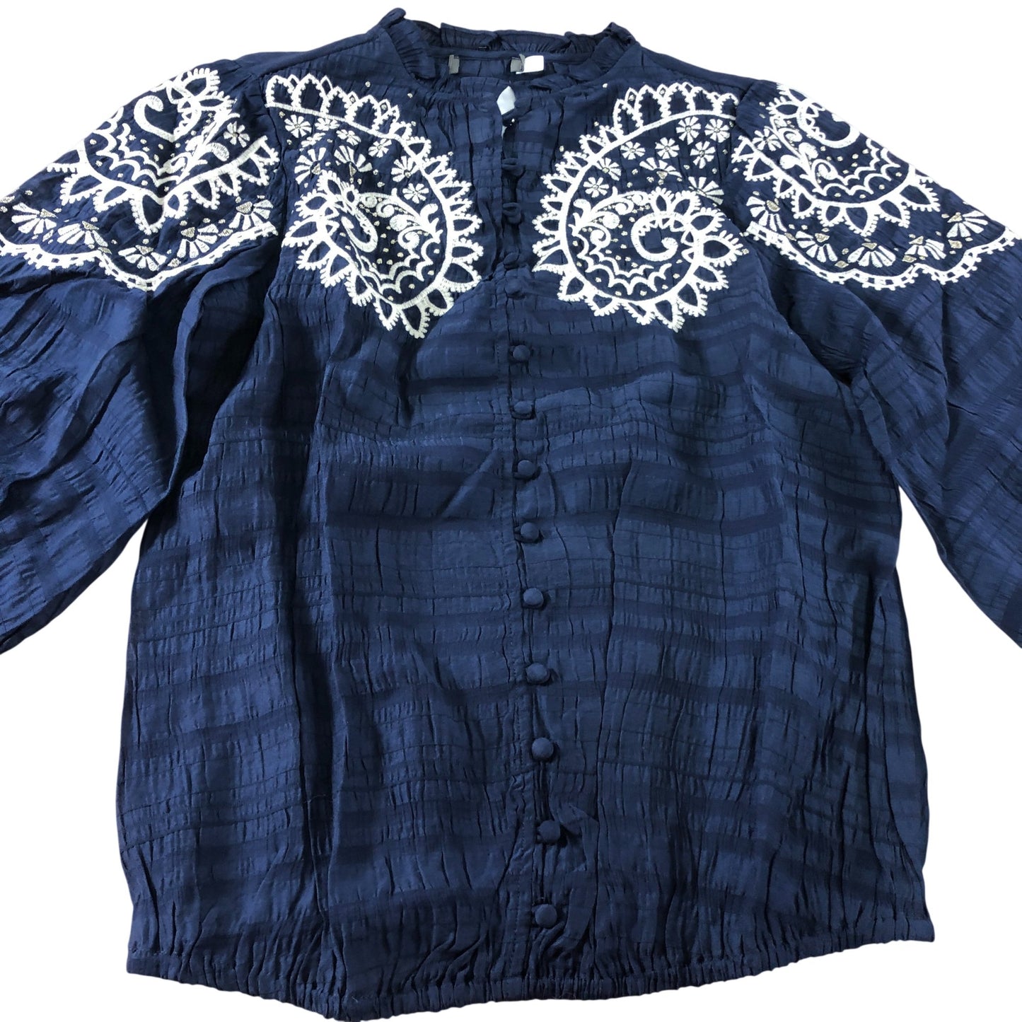 Branded Navy Embroidered Blouse - Size 6
