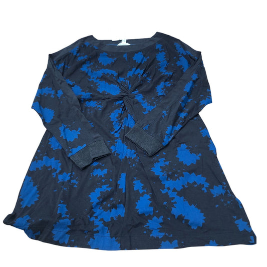 Long Sleeve Dress Women's Black Blue Floral Knot Detail Cotton