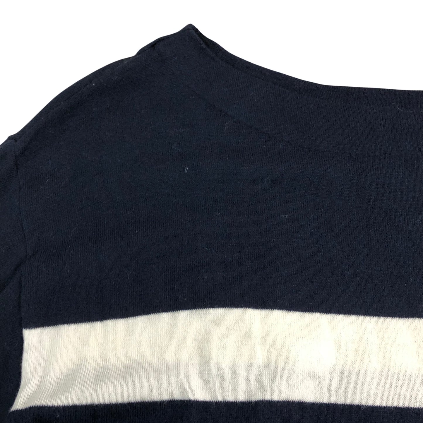 Branded Navy And White Striped Sweater UK12 Women's Soft Cotton Blend Round Neck