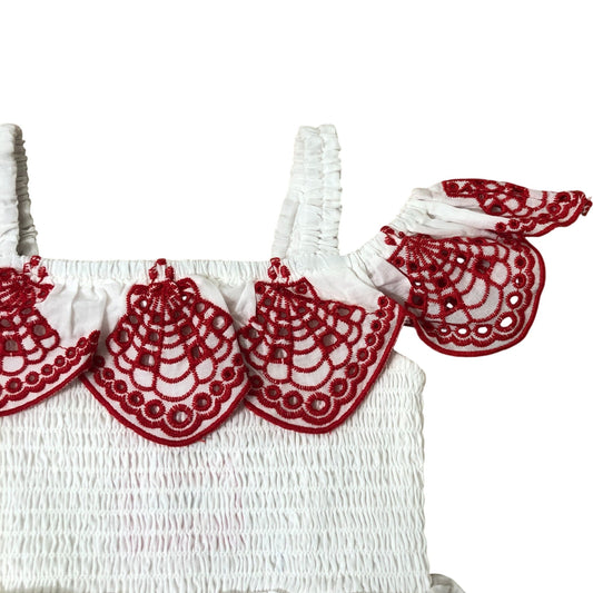 River Island Girls Dress 18-24 Months White Red Embroidered Ruffle Summer Outfit
