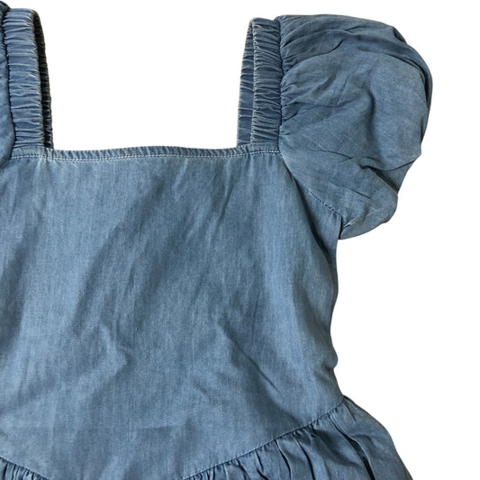 River Island Dress 7 Years Girls Blue Puff Sleeve Smocked Cotton Dress