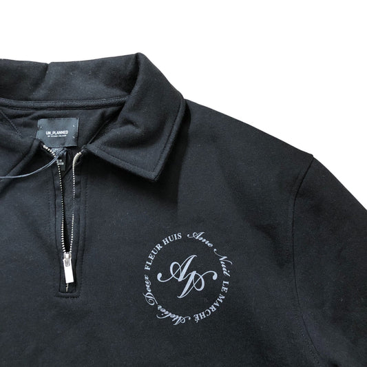 River Island Un Planned Zip Neck Sweatshirt Size M Men's Black Cotton Blend