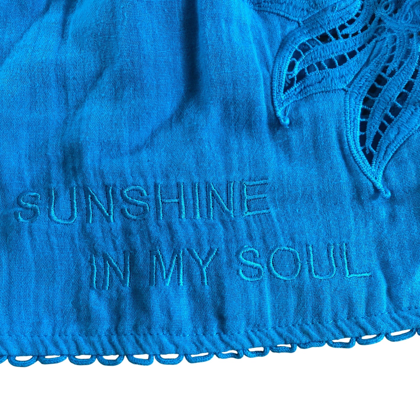 River Island Women's Blue Shorts Size S Cotton Embroidered Sunshine Design