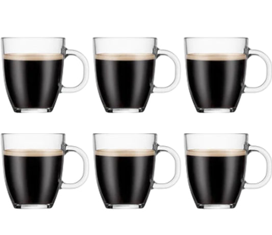 BODUM BISTRO Transparent Coffee Mug 0.35L 12oz Pack of 6 New