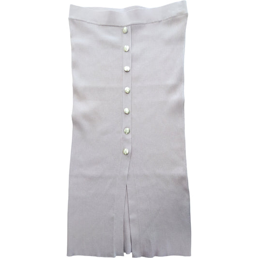 River Island Women's Ribbed Midi Skirt UK16 Blush Pink Button Detail