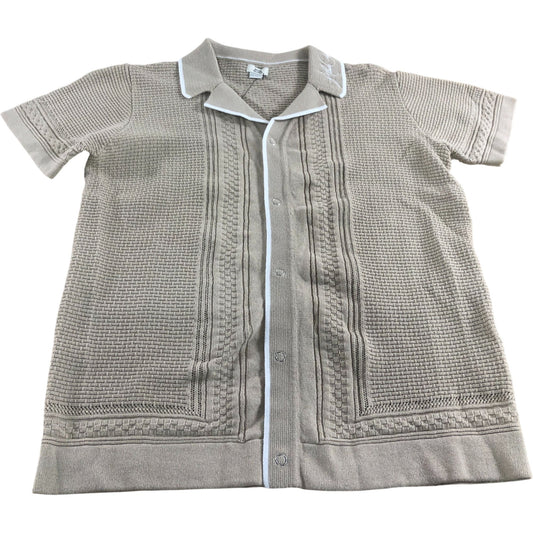 River Island Short Sleeve Shirt 11-12 Years Boys Beige Knitted Cotton Top