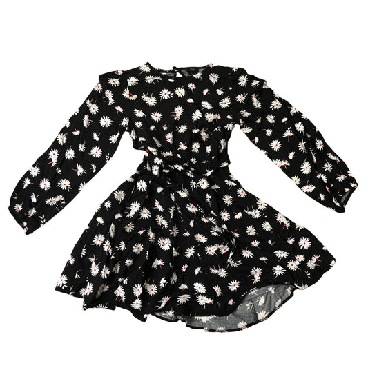 River Island Floral Print Dress Long Sleeve Black White Daisy 7 Years