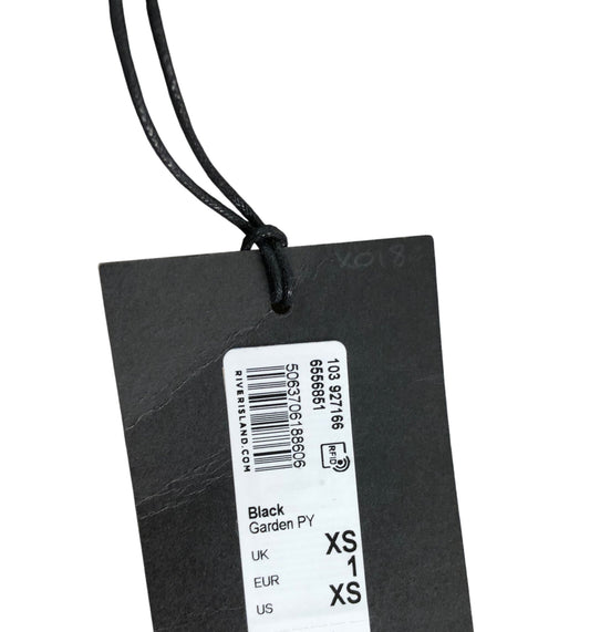 River Island Black Flower Detail T Shirt XS Women's Short Sleeves Party Top