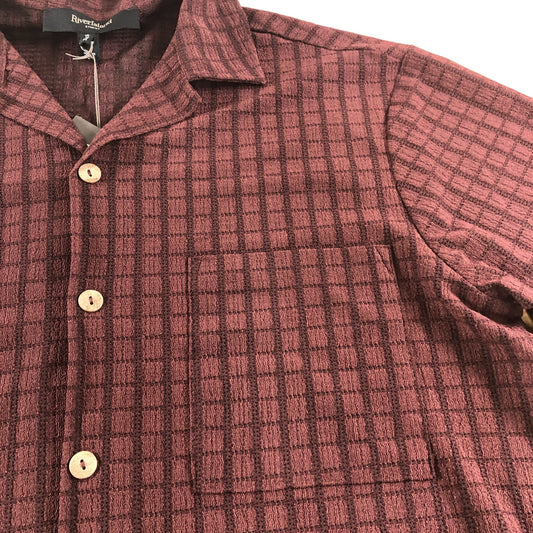 River Island Short Sleeve Casual Shirt UK M Maroon Check Cotton Style