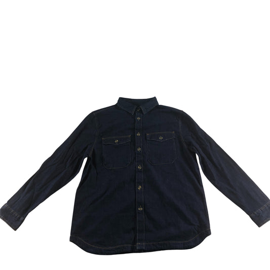 Men's Organic Cotton Denim Shirt Casual Long Sleeve Navy Blue Size L