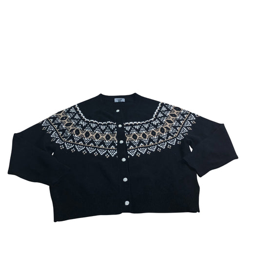 Wool Cashmere Cardigan UK16 Women's Black Fair Isle Buttons