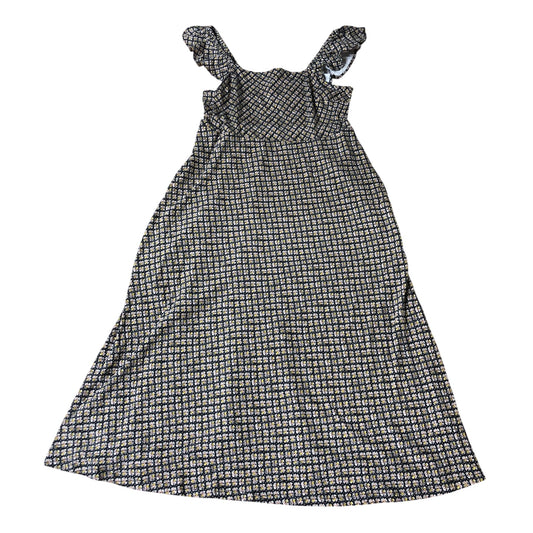 Floral Midi Dress Size 12 Women's Ruffle Strap Black Yellow White Pattern