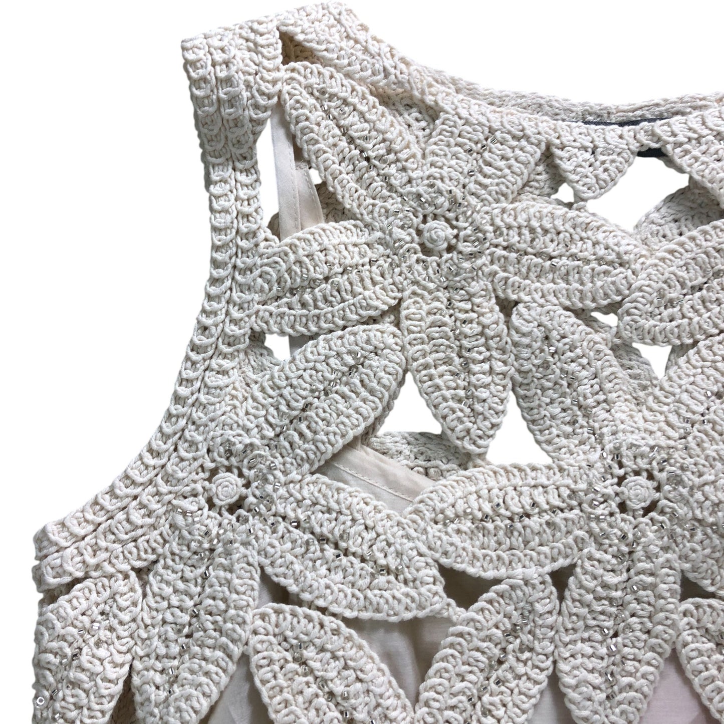 Crocheted Maxi Dress Size S Women's Cream Elegant Style