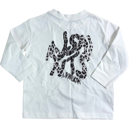 AllSaints Leopard Print Long Sleeve T-Shirt 12-18 Months Unisex Cotton White