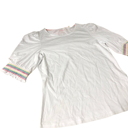 White Top Women's Short Sleeve Cotton Blend Puff Sleeve UK10