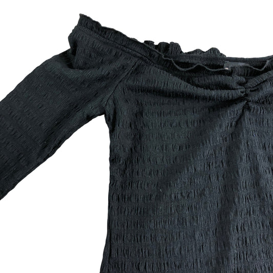 River Island Black Off Shoulder Top UK8 Women's Flared Sleeve Stretchy Fabric