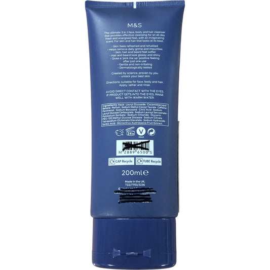 Formula For Men Energise 3 In 1 Cleanser 200ml Face Body Hair Wash Vegan