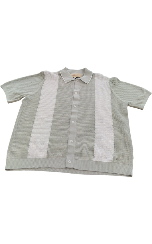 River Island Light Grey Knitted Polo Shirt Size Large Men's Short Sleeve Casual