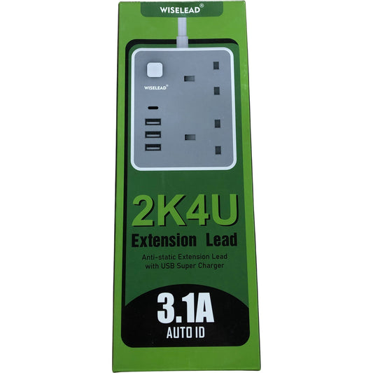 Wislead 2K4U Extension Lead with 4 USB Ports Anti-Static 2400W Power Supply