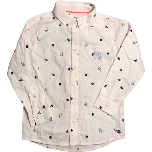 Angel & Rocket Boys White Long Sleeve Shirt 3-4 Years Rocket Baseball Print