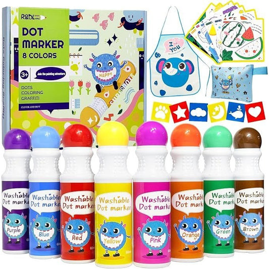 R&D Lanci Dot Marker Set 8 Colours Easy Washable Dots Colouring Adventure